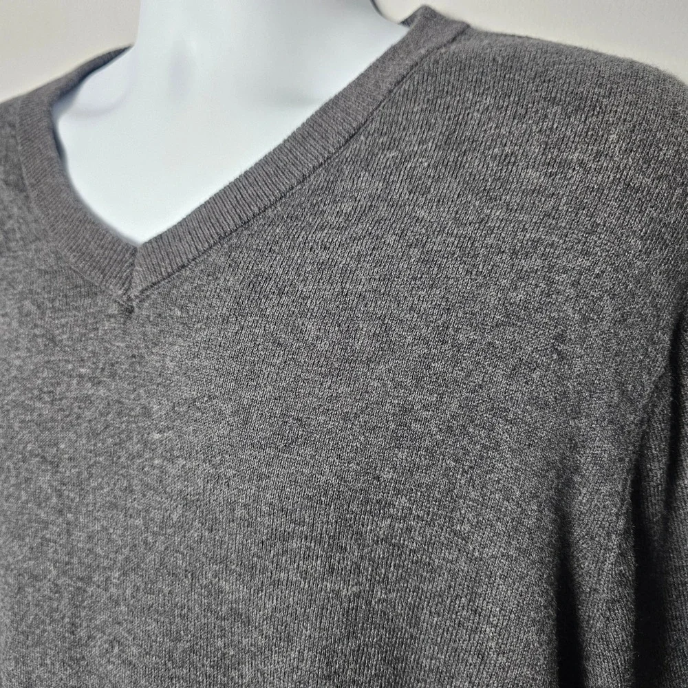 George Mens Cotton Cashmere V-Neck Sweater L Charcoal Grey Classic Minimalist